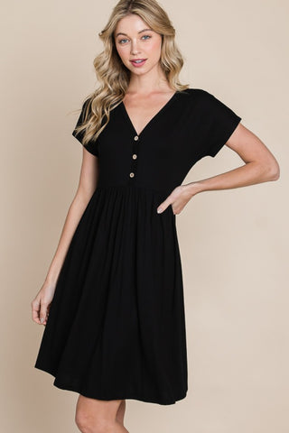 BOMBOM V-Neck Short Sleeve Dress Trendsi