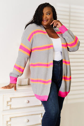 Woven Right Ribbed Long Sleeve Cardigan Trendsi