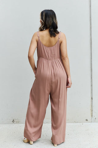 HEYSON All Day Full Size Wide Leg Button Down Jumpsuit in Mocha Trendsi