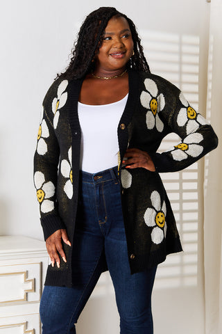 Perfee Floral Button Down Longline Cardigan Trendsi