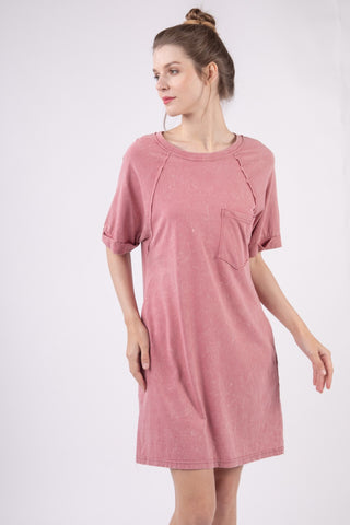 VERY J Washed Round Neck Mini Tee Dress Trendsi