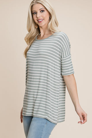 BOMBOM Striped Round Neck T-Shirt Trendsi