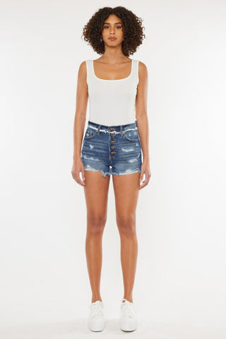 Kancan Distressed Button Fly Denim Shorts Trendsi