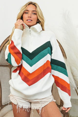 BiBi Multi Color Chevron Pattern Sweater Trendsi