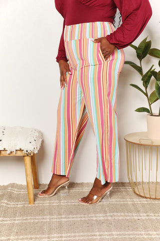 Double Take Striped Smocked Waist Pants with Pockets Trendsi