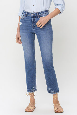 Lovervet High Rise Raw Hem Straight Jeans Trendsi