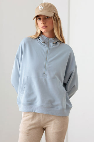 Le Lis Half Zip Drawstring Mock Neck Hoodie Trendsi