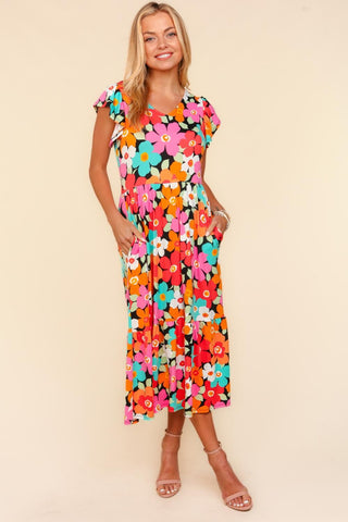 Haptics Floral Midi Dress with Side Pockets Trendsi