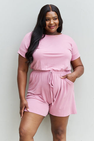 Zenana Chilled Out Full Size Short Sleeve Romper in Light Carnation Pink Trendsi