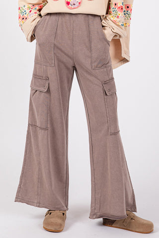 SAGE + FIG Knit Terry Mineral Wash Wide Leg Pants Trendsi