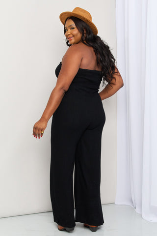 White Birch Full Size Halter Neck Wide Leg Jumpsuit with Pockets Trendsi