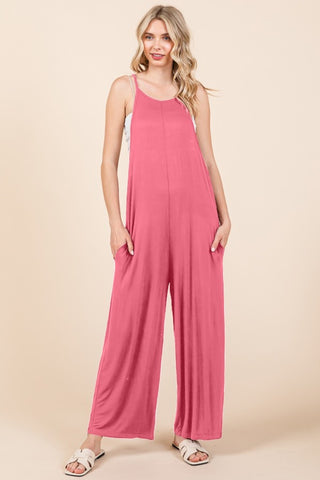 Culture Code Full Size Sleeveless Wide Leg Jumpsuit with Pockets Trendsi