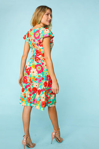 Haptics Floral Square Neck Short Sleeve Dress Trendsi