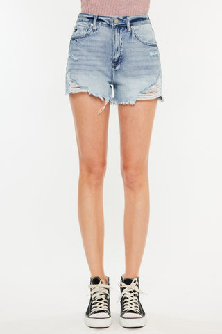 Kancan Distressed High Waist Denim Shorts with Pockets Trendsi