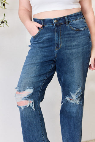 Judy Blue Full Size High Waist 90's Distressed Straight Jeans Trendsi