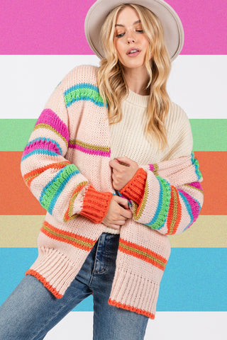 SAGE + FIG Rainbow Striped Open Front Knit Cardigan Trendsi