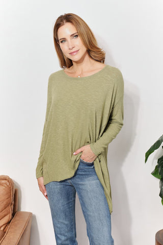 HEYSON Full Size Oversized Super Soft Rib Layering Top with a Sharkbite Hem and Round Neck Trendsi