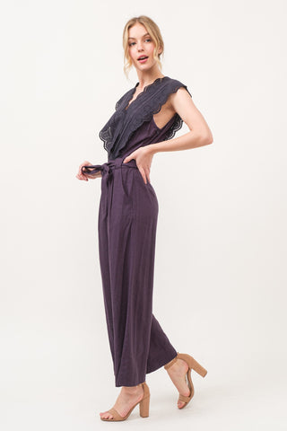 And The Why Laced Surplice Tie Waist Jumpsuit Trendsi