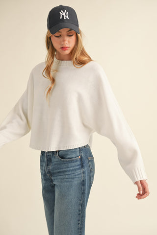 Mable Round Neck Dolman Sleeve Cropped Sweater Trendsi