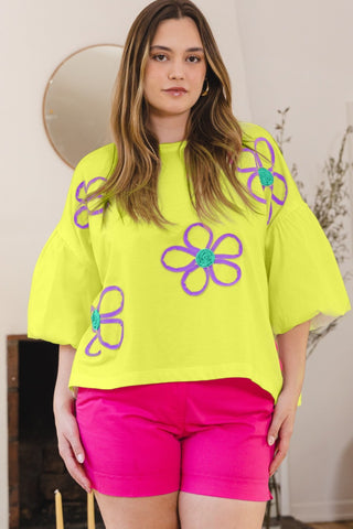 ODDI Full Size Flower Embroidery Detail T-Shirt Trendsi