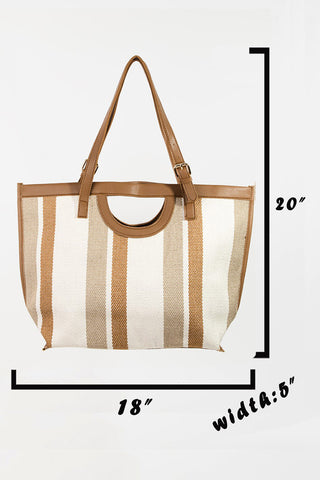 Fame Striped PU Leather Trim Tote Bag Trendsi