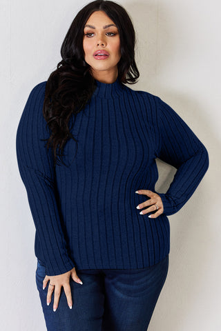 Basic Bae Full Size Ribbed Mock Neck Long Sleeve T-Shirt Trendsi