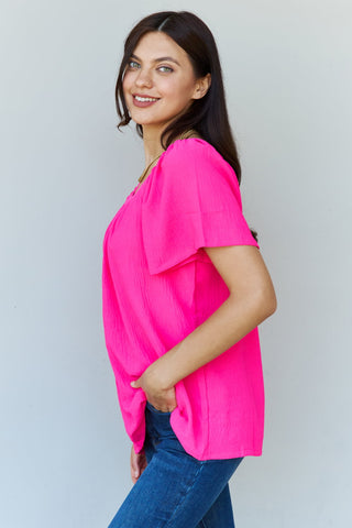 Ninexis Keep Me Close Square Neck Short Sleeve Blouse in Fuchsia Trendsi