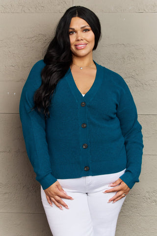 Zenana Kiss Me Tonight Full Size Button Down Cardigan in Teal Trendsi