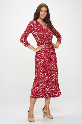 RENEE C Printed Tie Front Surplice Midi Dress Trendsi