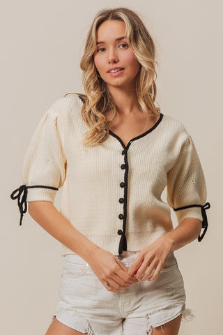 BiBi Contrast Binding Buttoned Cardigan Trendsi