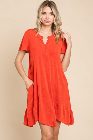 Culture Code Full Size Short Sleeve Ruffled Asymmetric Hem Dress Trendsi