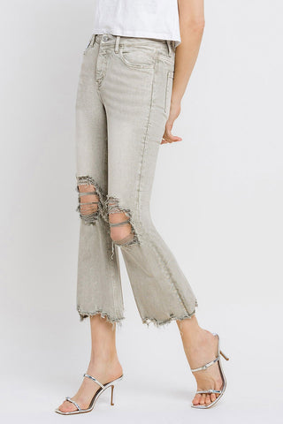 Lovervet Distressed Raw Hem Cropped Flare Jeans Trendsi