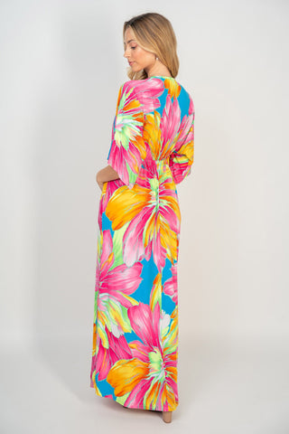 White Birch Printed V-Neck Maxi Dress with Pockets Trendsi