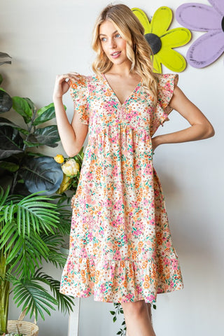 Heimish Full Size Floral Ruffled V-Neck Dress Trendsi