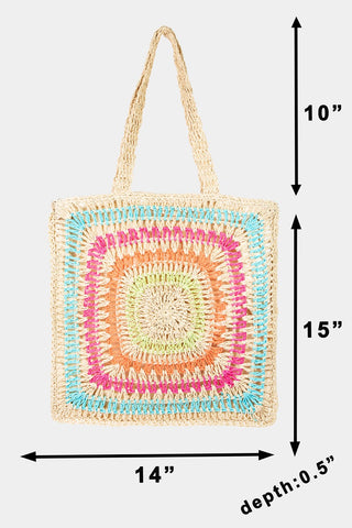 Fame Rainbow Crochet Knit Tote Bag Trendsi