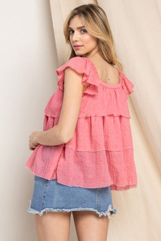 ODDI Full Size Buttoned Ruffled Top Trendsi