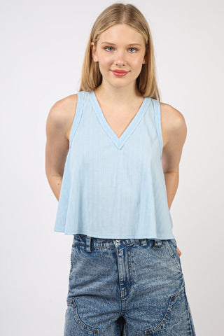 VERY J V-Neck Knit Swing Cropped Tank Trendsi