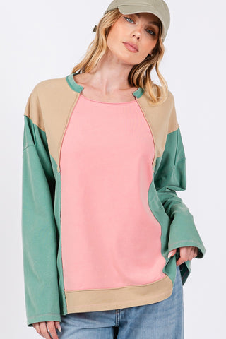 SAGE + FIG Mineral Wash Color Block Top Trendsi