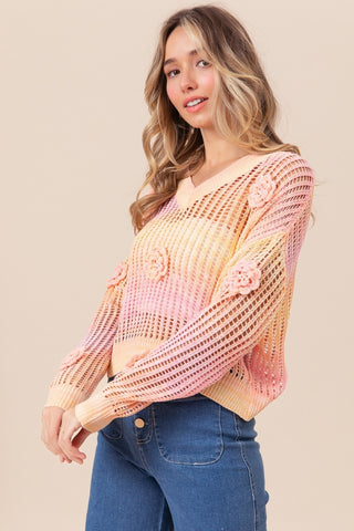 BiBi Ombre Crochet Flower Knit Top Trendsi