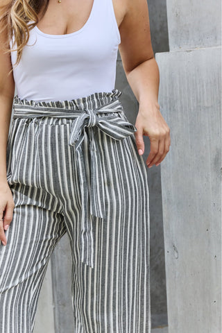 Heimish Find Your Path Full Size Paperbag Waist Striped Culotte Pants Trendsi