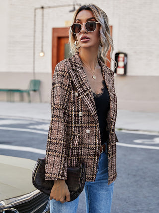 Full Size Plaid Lapel Collar Blazer Trendsi