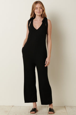 Mittoshop Rib Knit V-Neck Cross Back Jumpsuit Trendsi