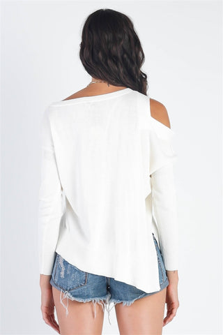 UNIQ Cold Shoulder Long Sleeve Knit Top Trendsi