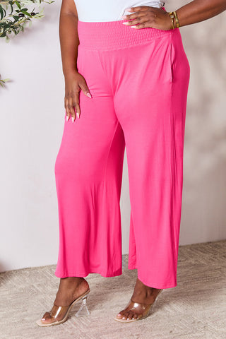 Double Take Full Size Smocked Wide Waistband Wide Leg Pants Trendsi