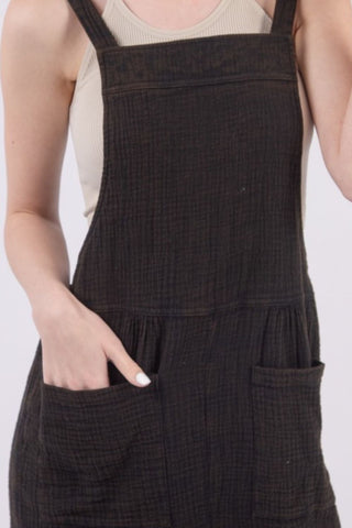 VERY J Sleeveless Double Gauze Overalls with Pockets Trendsi