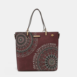 Nicole Lee USA Metallic Stitching Embroidery Inlaid Rhinestone Tote Bag Trendsi