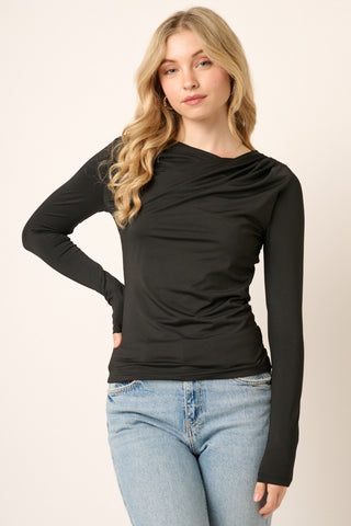 Mittoshop Ruched Long Sleeve Slim Top Trendsi