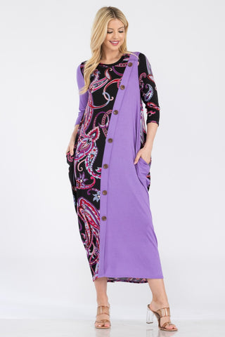 Celeste Full Size Paisley Contrast Midi Dress with Pockets Trendsi