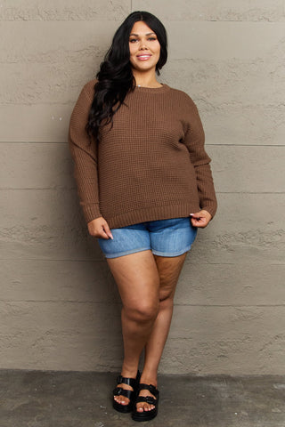 Zenana Breezy Days Plus Size High Low Waffle Knit Sweater Trendsi