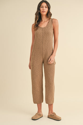 MABLE Sleeveless Knit Crop Jumpsuit with Pockets Trendsi